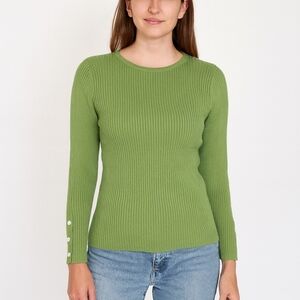 Newport News Light Green Ribbed Sweater with Button Accents